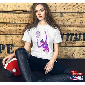 Colorful Watercolor Tennis Player Girl Women Shirt Sport Tshirt Unisex